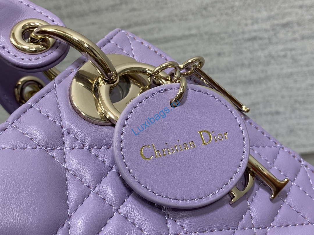 Dior M0505 Mini Lady Dior Bag Lilac Cannage Lambskin | dior m0505 mini lady dior bag lilac cannage lambskin 004