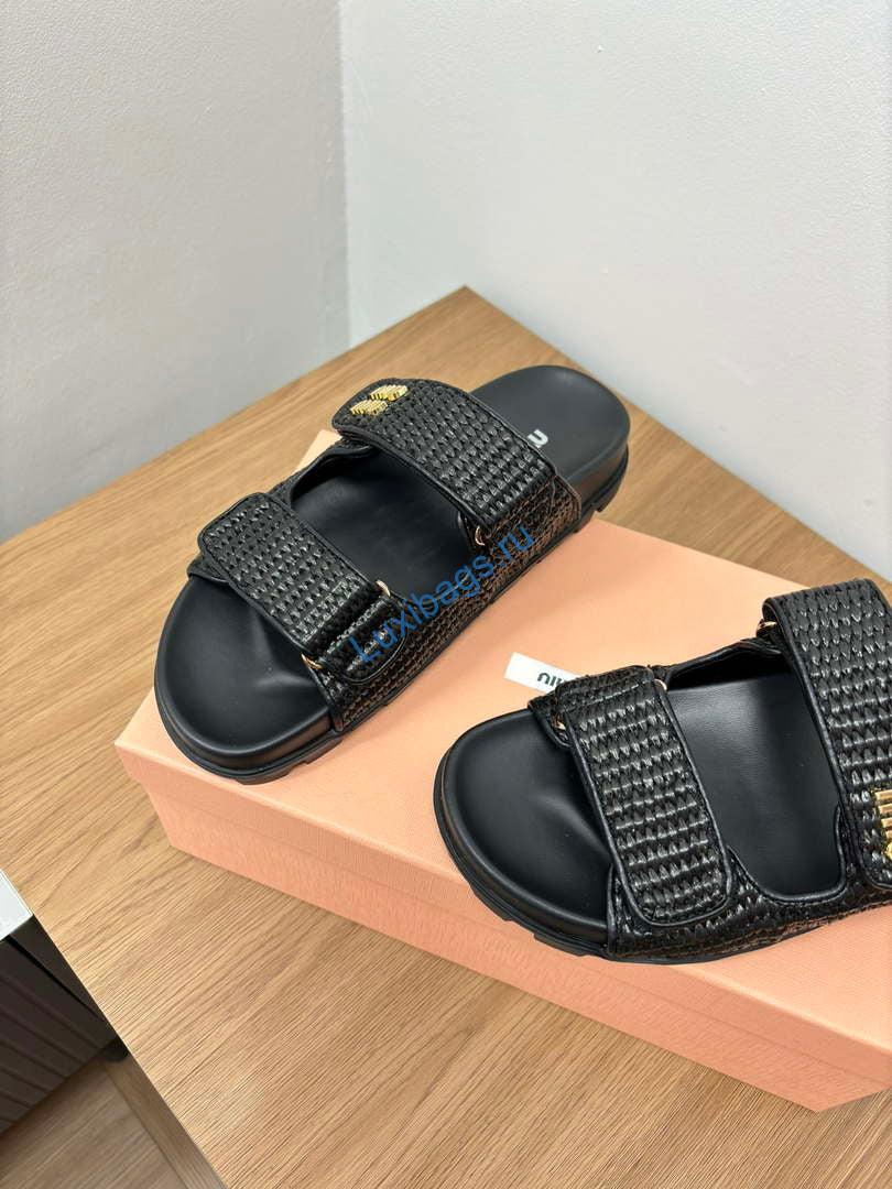 MiuMiu 5X133E Women's Sporty raffia-effect woven fabric sandals Miu8005 | miumiu 5x133e womens sporty raffia effect woven fabric sandals miu8005 003