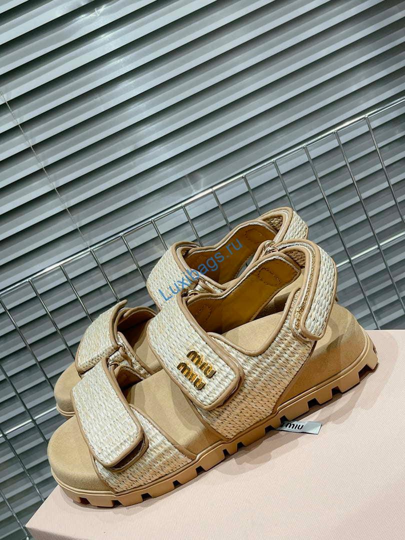 MiuMiu 5X133E Women's Sporty raffia-effect woven fabric sandals Miu8010 | miumiu 5x133e womens sporty raffia effect woven fabric sandals miu8010 004