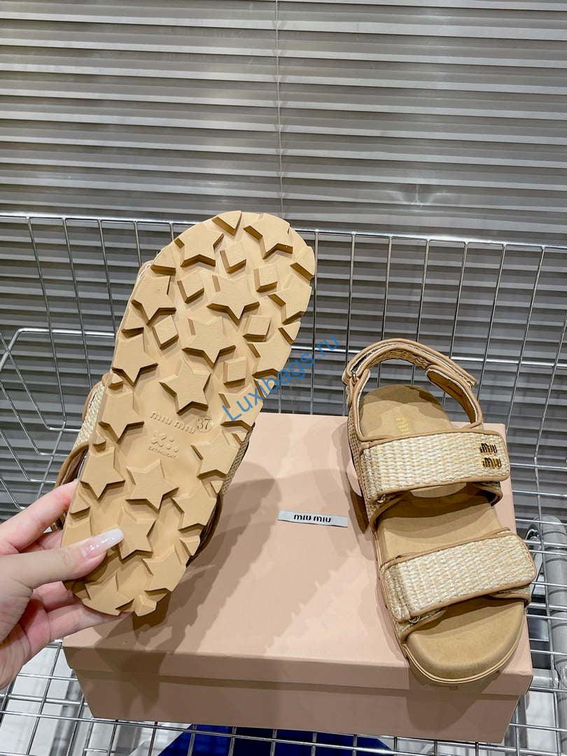 MiuMiu 5X133E Women's Sporty raffia-effect woven fabric sandals Miu8010 | miumiu 5x133e womens sporty raffia effect woven fabric sandals miu8010 009