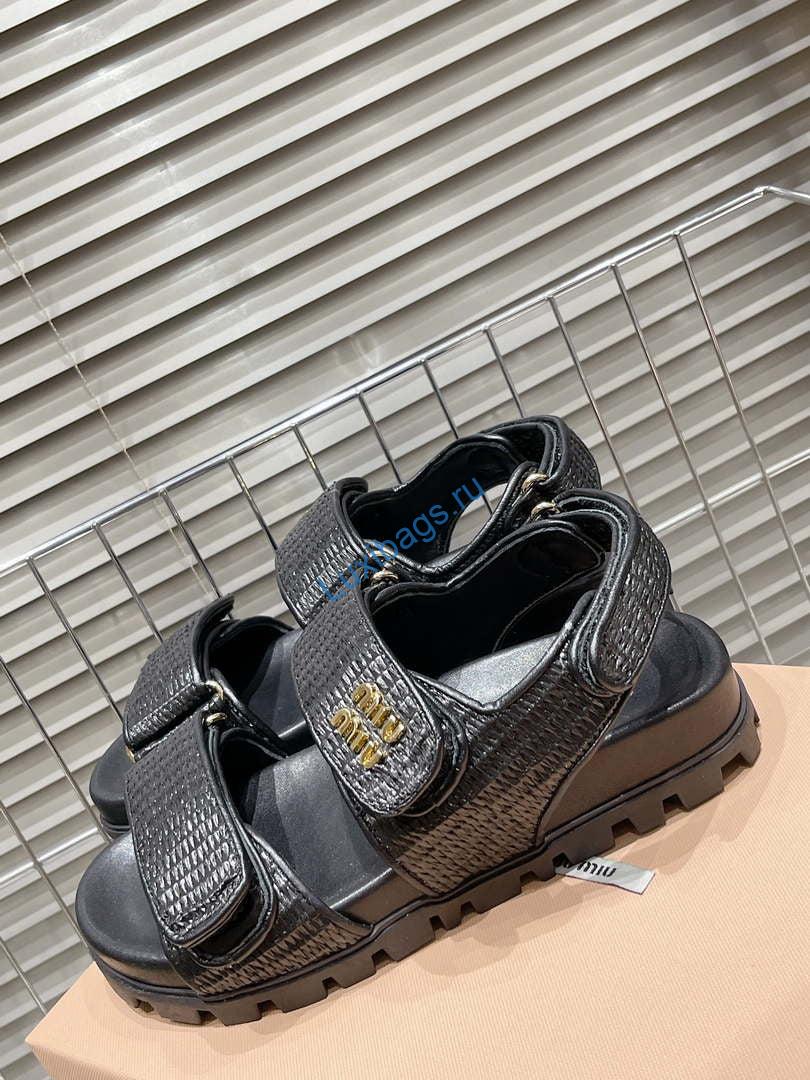 MiuMiu 5X133E Women's Sporty raffia-effect woven fabric sandals Miu8011 | miumiu 5x133e womens sporty raffia effect woven fabric sandals miu8011 004