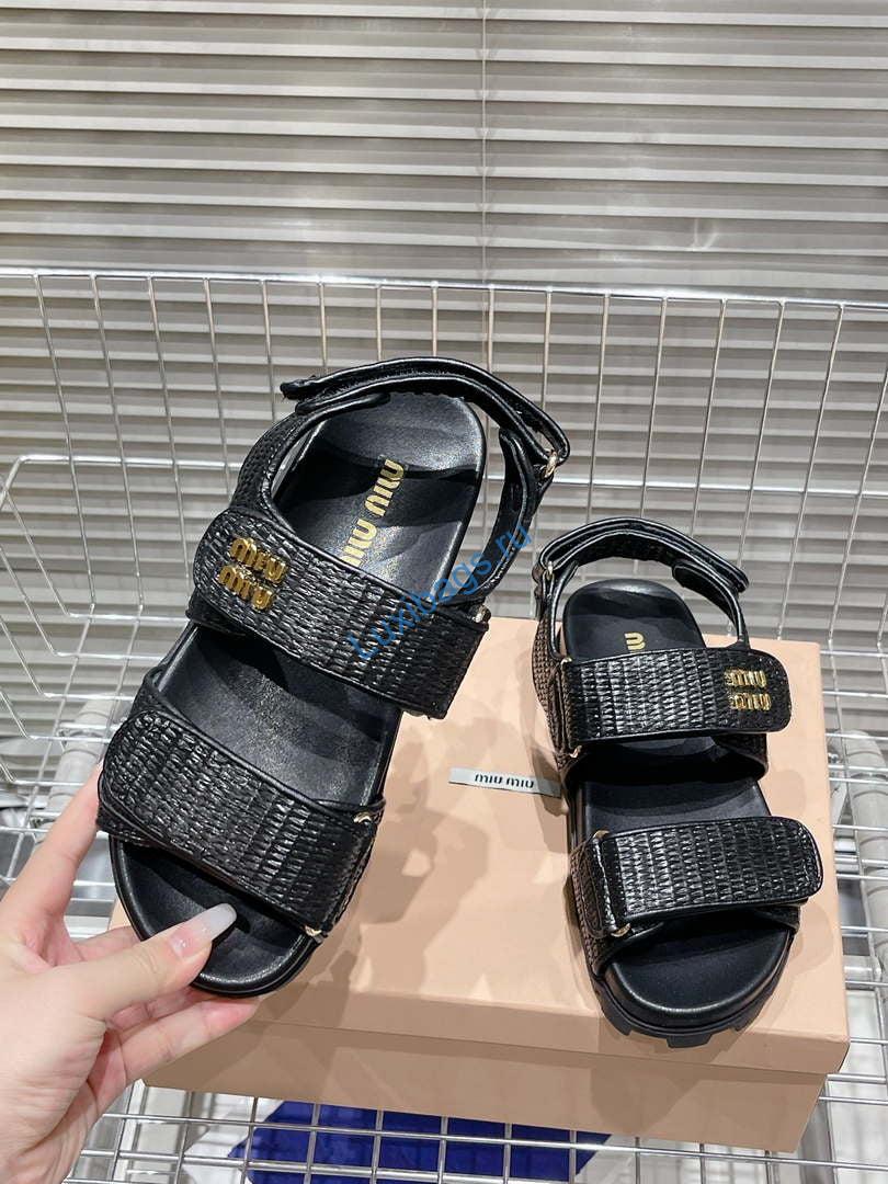 MiuMiu 5X133E Women's Sporty raffia-effect woven fabric sandals Miu8011 | miumiu 5x133e womens sporty raffia effect woven fabric sandals miu8011 005