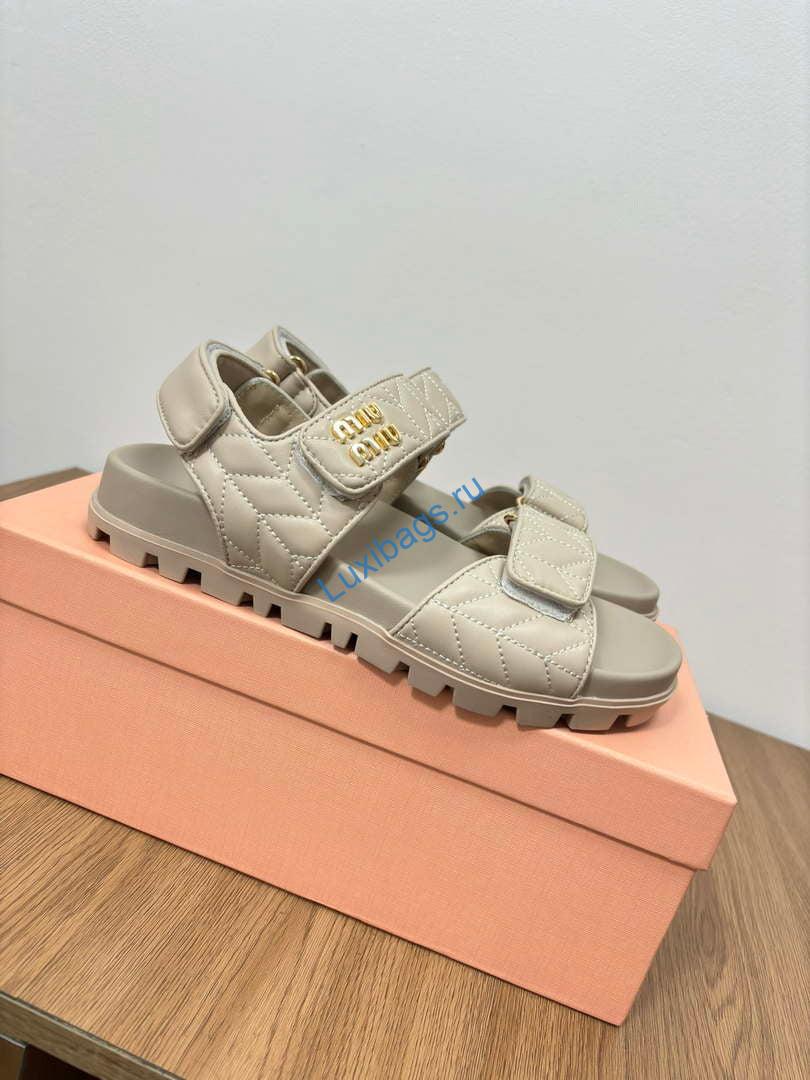 MiuMiu 5X135E Women's Sporty matelassé nappa leather sandals Miu8003 | miumiu 5x135e womens sporty matelasse nappa leather sandals miu8003 005