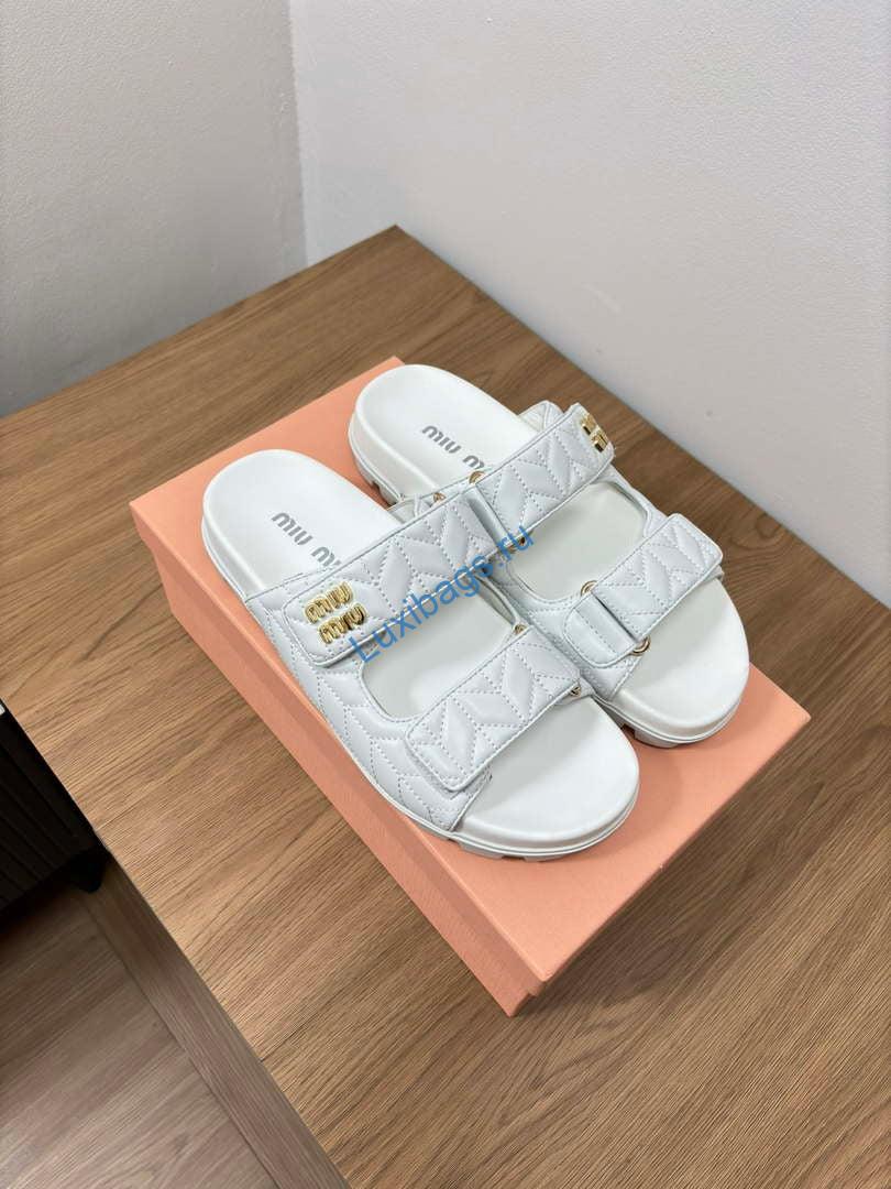 MiuMiu 5X135E Women's Sporty matelassé nappa leather sandals Miu8007 | miumiu 5x135e womens sporty matelasse nappa leather sandals miu8007 005