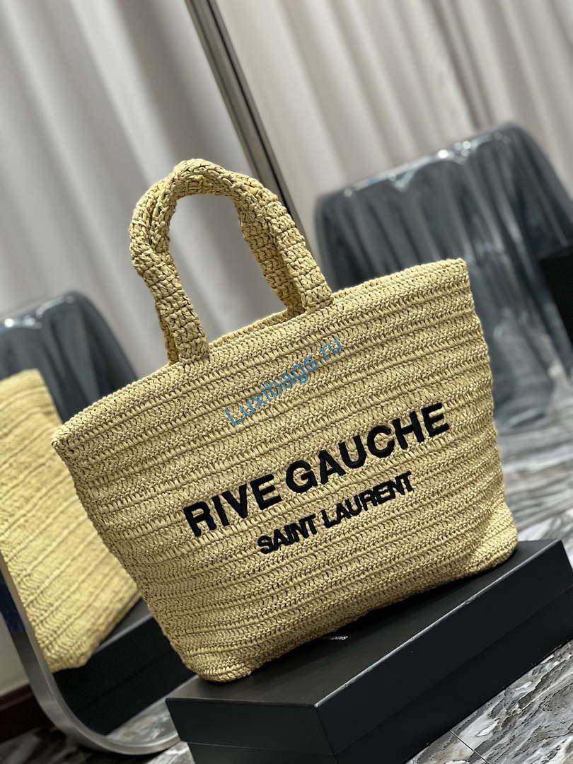 YSL 688864 Saint Laurent Rive Gauche Tote in Apricot Raffia | ysl 688864 saint laurent rive gauche tote in apricot raffia 02