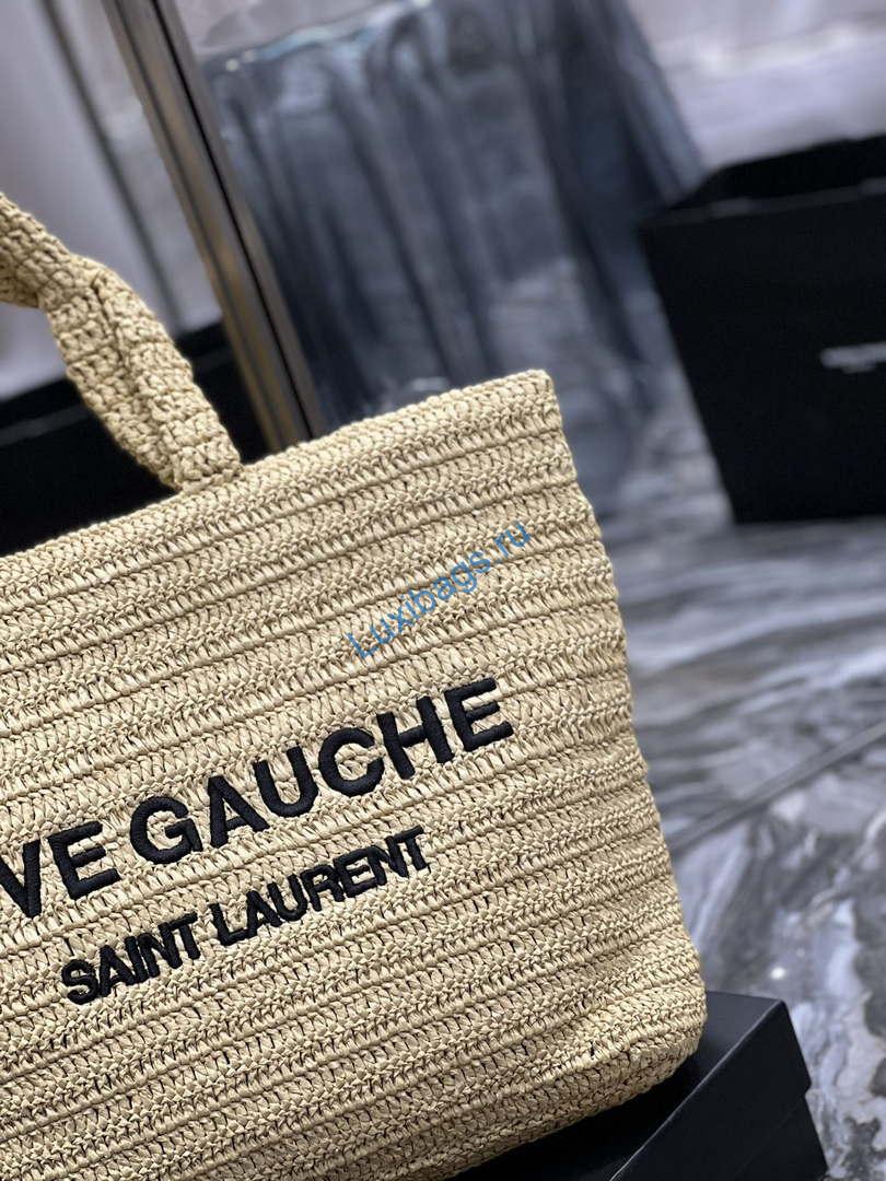 YSL 688864 Saint Laurent Rive Gauche Tote in Apricot Raffia | ysl 688864 saint laurent rive gauche tote in apricot raffia 03