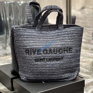 YSL 688864 Saint Laurent Rive Gauche Tote in Black Raffia