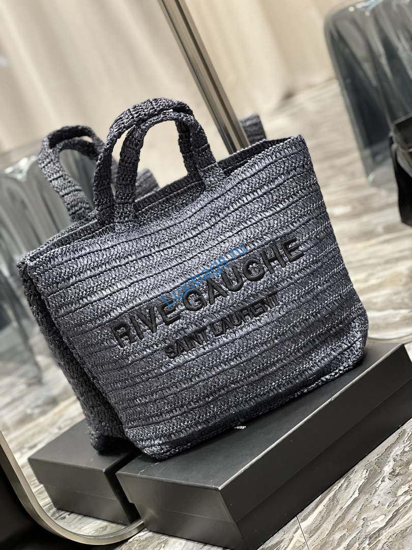 YSL 688864 Saint Laurent Rive Gauche Tote in Black Raffia | ysl 688864 saint laurent rive gauche tote in black raffia 02