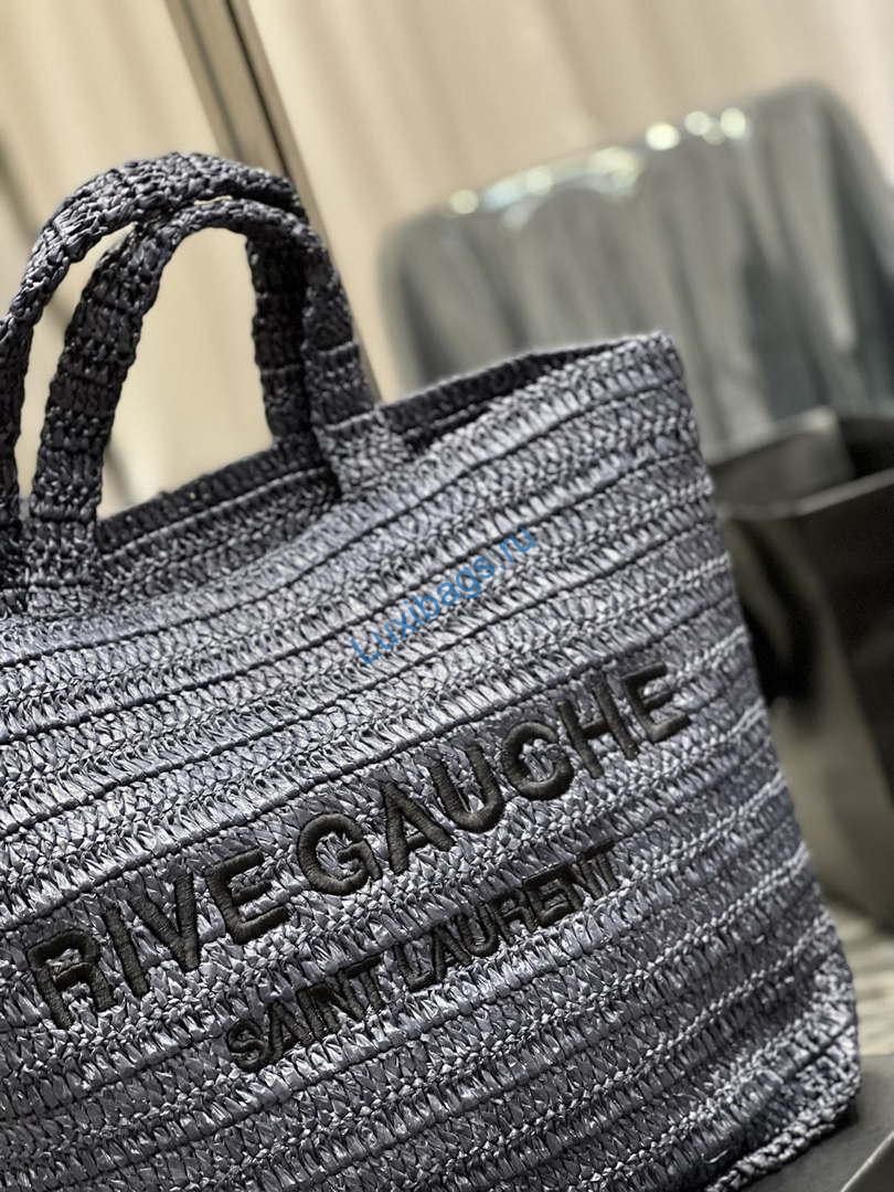 YSL 688864 Saint Laurent Rive Gauche Tote in Black Raffia | ysl 688864 saint laurent rive gauche tote in black raffia 04