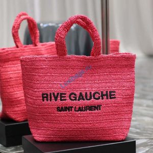YSL 688864 Saint Laurent Rive Gauche Tote in Red Raffia