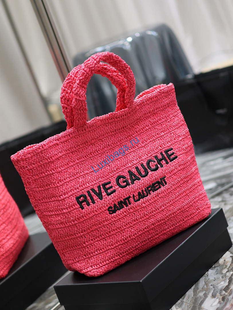 YSL 688864 Saint Laurent Rive Gauche Tote in Red Raffia | ysl 688864 saint laurent rive gauche tote in red raffia 03