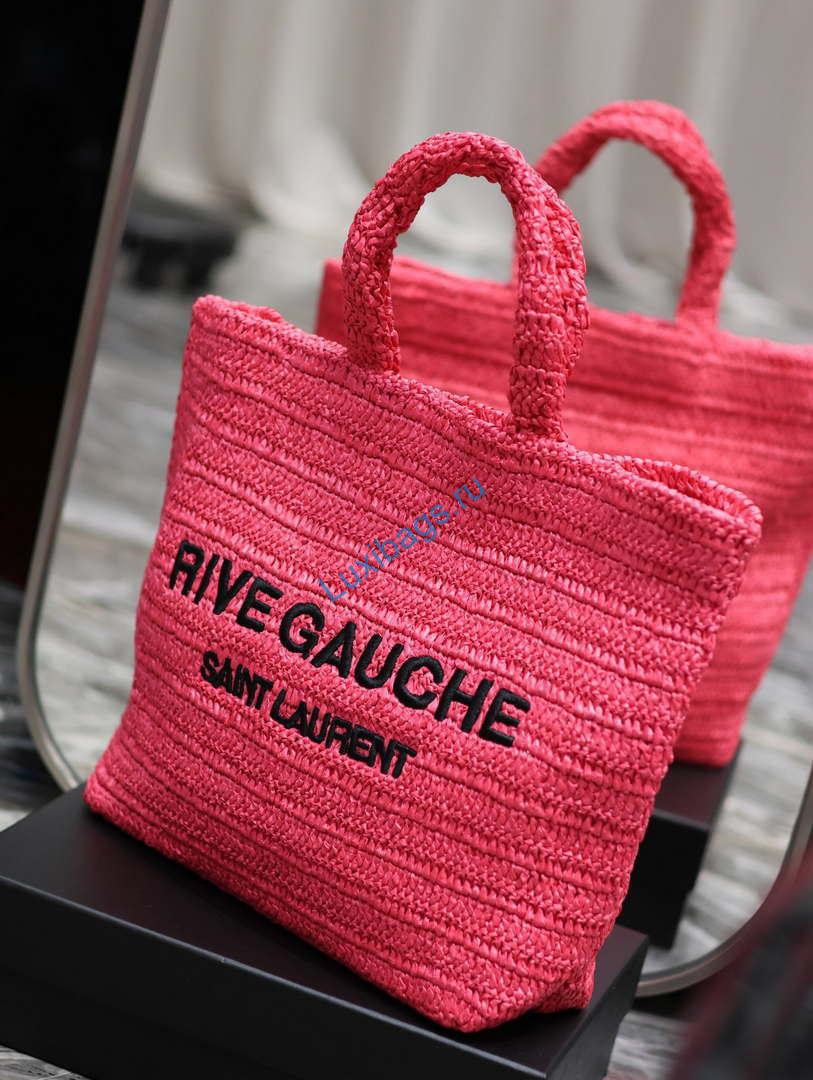 YSL 688864 Saint Laurent Rive Gauche Tote in Red Raffia | ysl 688864 saint laurent rive gauche tote in red raffia 04