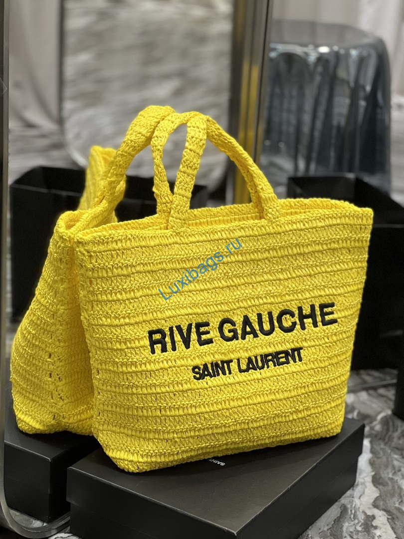 YSL 688864 Saint Laurent Rive Gauche Tote in Yellow Raffia | ysl 688864 saint laurent rive gauche tote in yellow raffia 02