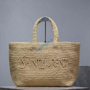 YSL 776763 Saint Laurent Tote in Apricot Raffia