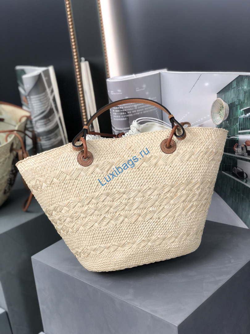 Loewe A223T43X02 Medium Anagram Basket bag in iraca palm and calfskin Natural Tan | loewe a223t43x02 medium anagram basket bag in iraca palm and calfskin 003
