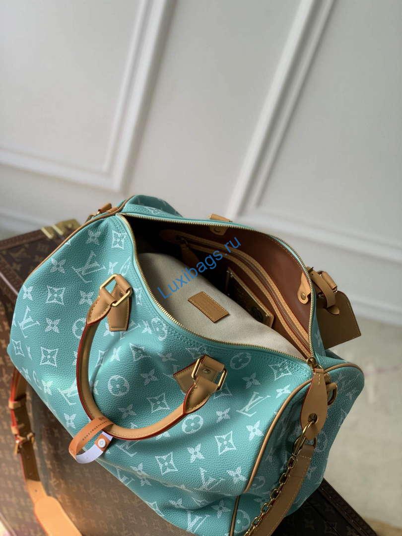 LV M24417 Louis Vuitton Speedy P9 Bandoulière 40 Bag Monogram Leather Light Blue | lv m24417 louis vuitton speedy p9 bandouliere 40 bag monogram leather light green 9