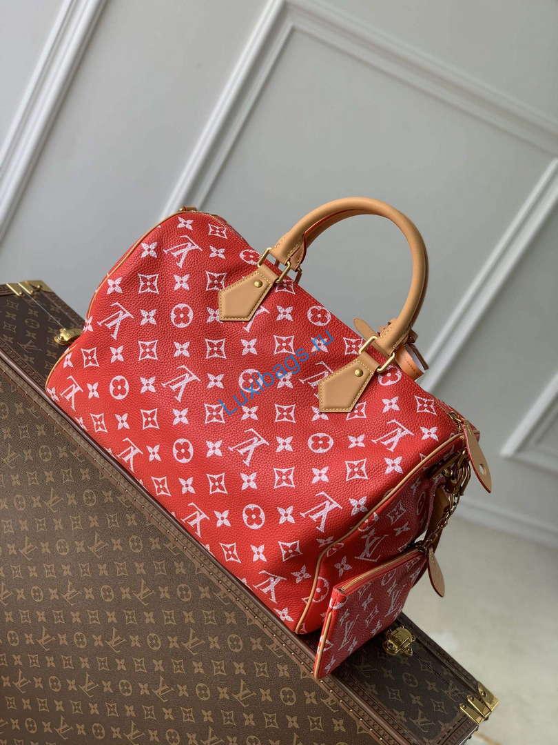 LV M24420 Louis Vuitton Speedy P9 Bandoulière 40 Bag Monogram Leather Red | lv m24420 louis vuitton speedy p9 bandouliere 40 bag monogram leather red 3