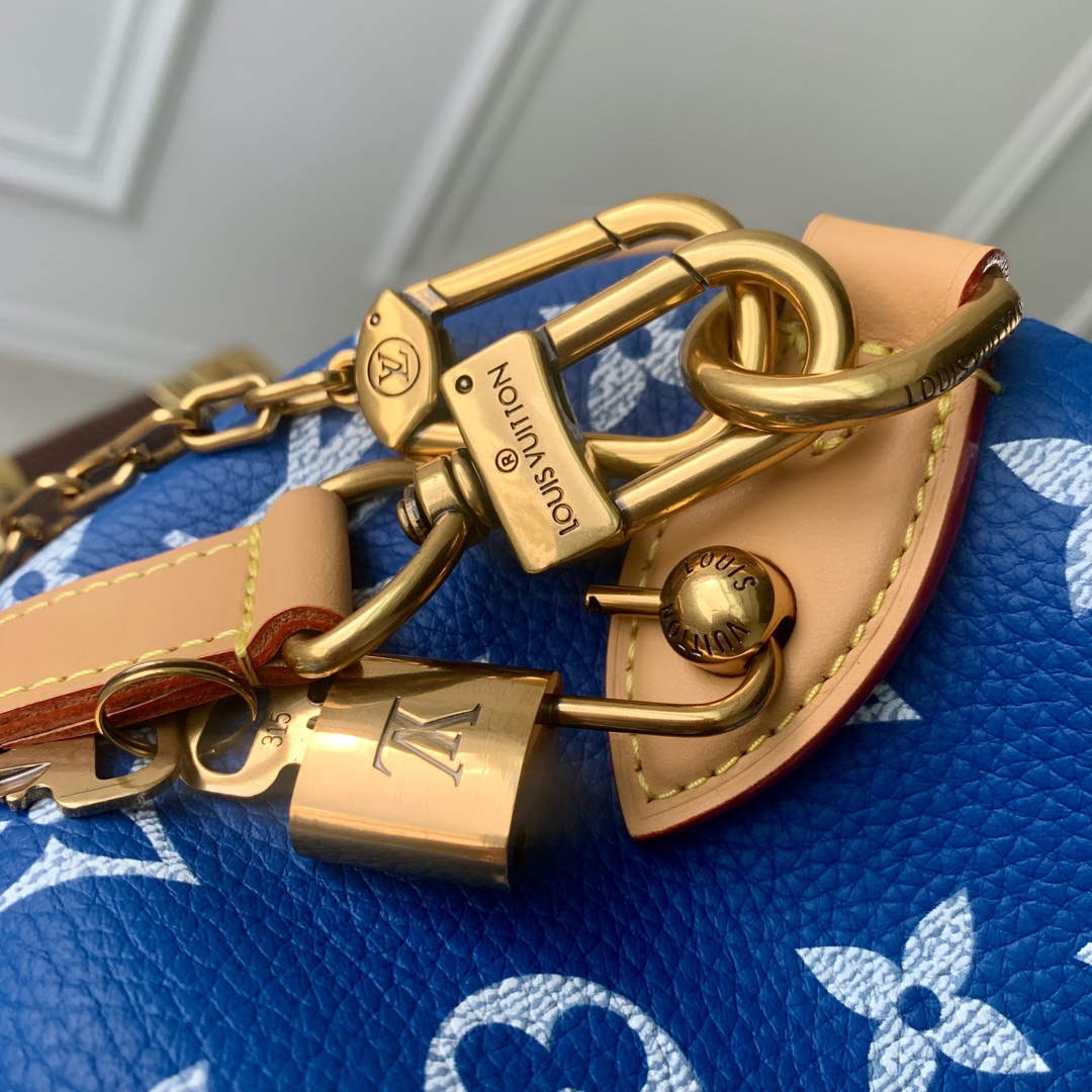 LV M24418 Louis Vuitton Speedy P9 Bandoulière 40 Bag Monogram Leather Blue | lv m24418 louis vuitton speedy p9 bandouliere 40 bag monogram leather blue 6