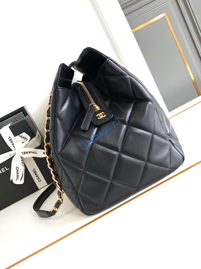 Chanel AS8890 Lambskin 24A MAX Shopping Bag Black | chanel as8890 lambskin 24a max shopping bag black 002