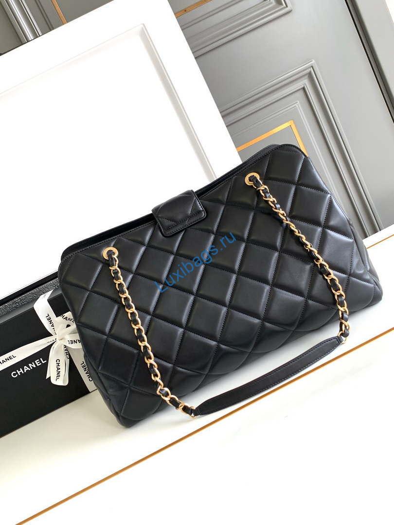 Chanel AS8890 Lambskin 24A MAX Shopping Bag Black | chanel as8890 lambskin 24a max shopping bag black 003