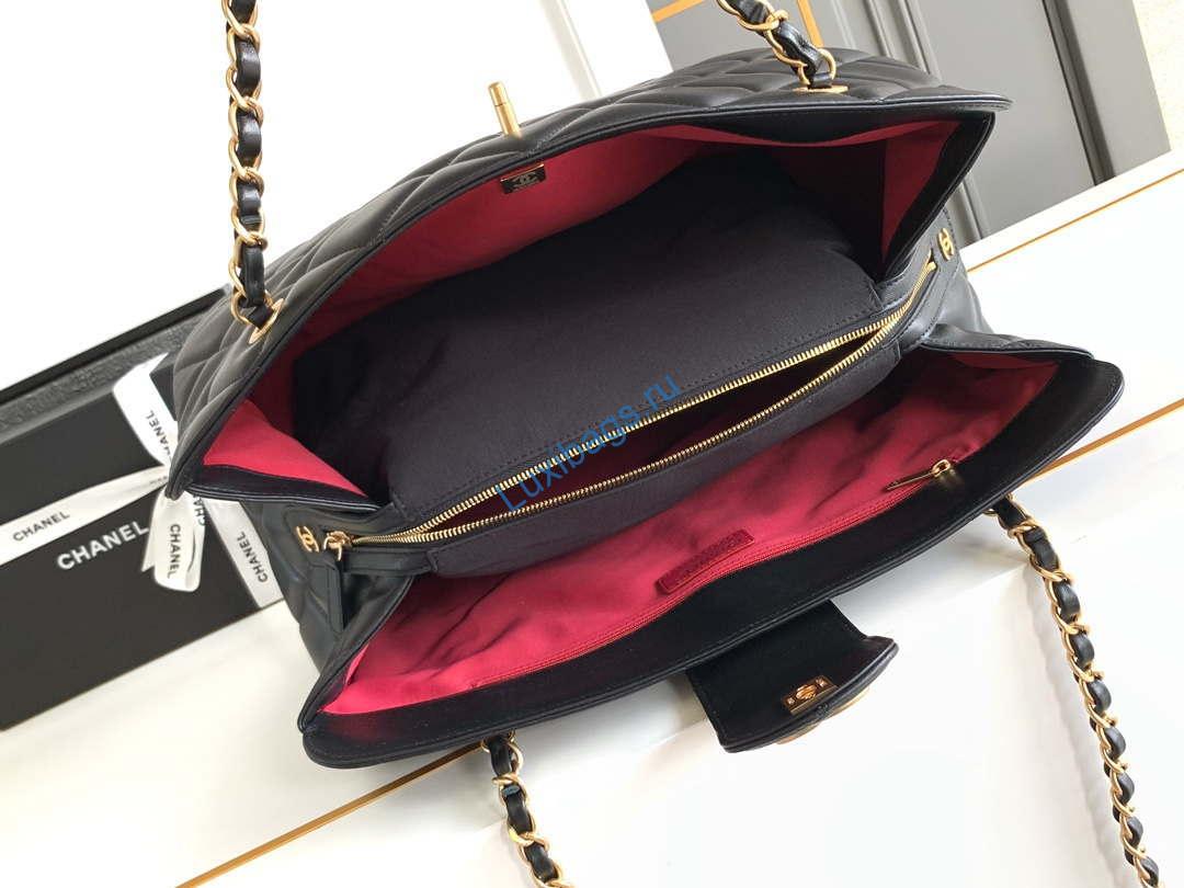 Chanel AS8890 Lambskin 24A MAX Shopping Bag Black | chanel as8890 lambskin 24a max shopping bag black 008