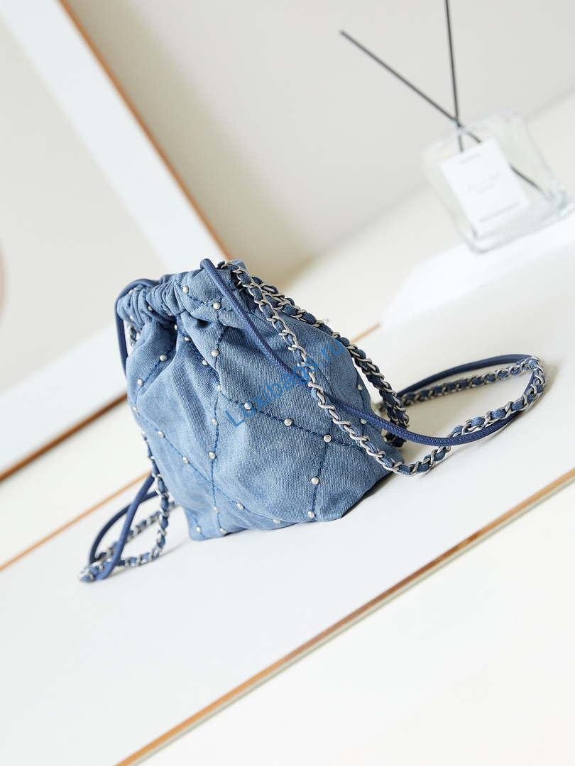 CHANEL 22 Mini Handbag Washed Denim & Silver-Tone Metal AS3980 Blue | chanel 22 mini handbag washed denim silver tone metal as3980 blue 004 b2011545 28da 4ece 9eed 0fb4ebc93782