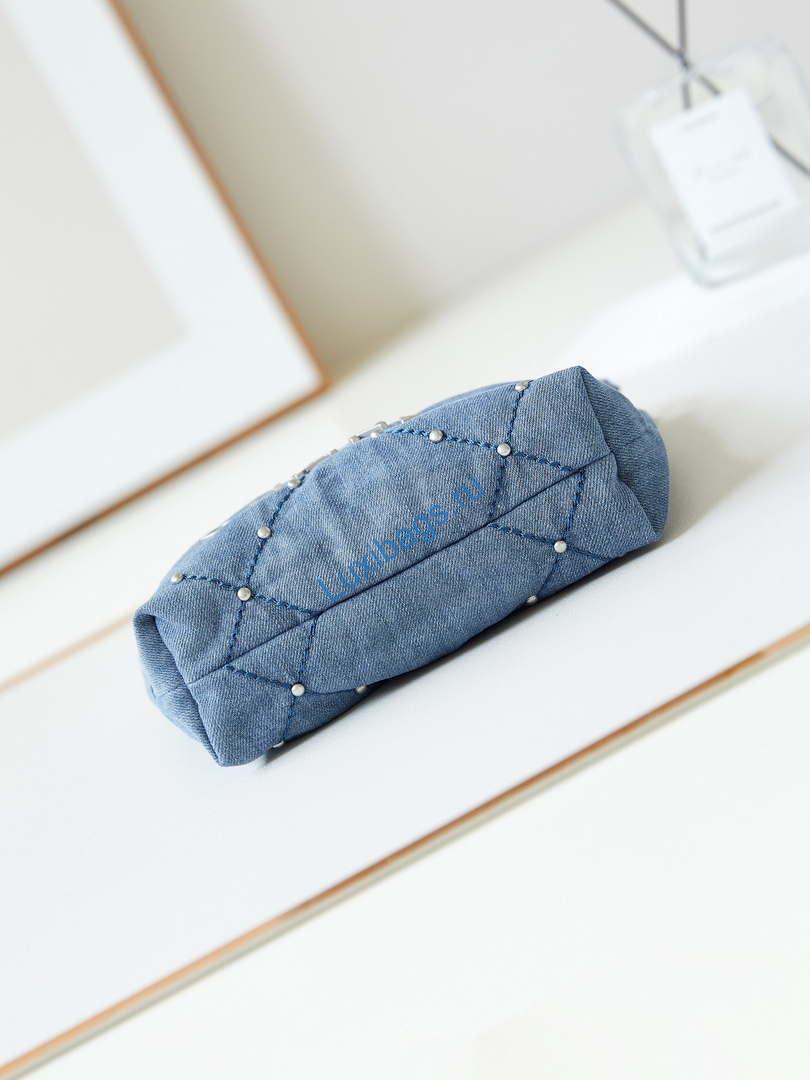 CHANEL 22 Mini Handbag Washed Denim & Silver-Tone Metal AS3980 Blue | chanel 22 mini handbag washed denim silver tone metal as3980 blue 006 852c35f1 4cfa 4012 80bb bfa9ba869ace