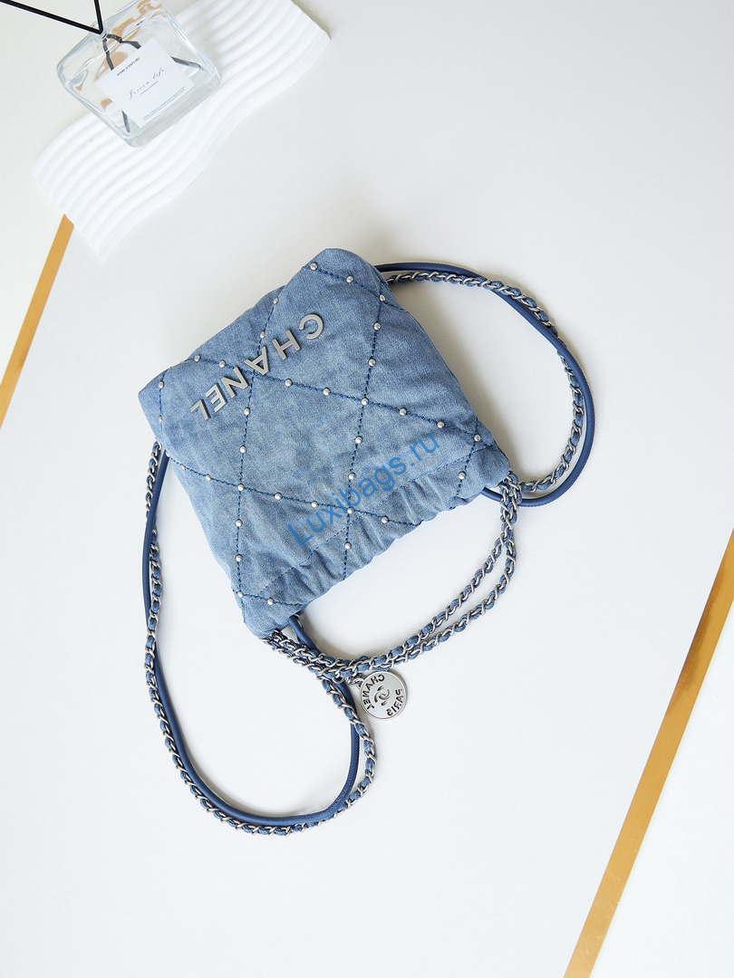 CHANEL 22 Mini Handbag Washed Denim & Silver-Tone Metal AS3980 Blue | chanel 22 mini handbag washed denim silver tone metal as3980 blue 007 e3f5cd81 fd44 4a85 b809 839834579122