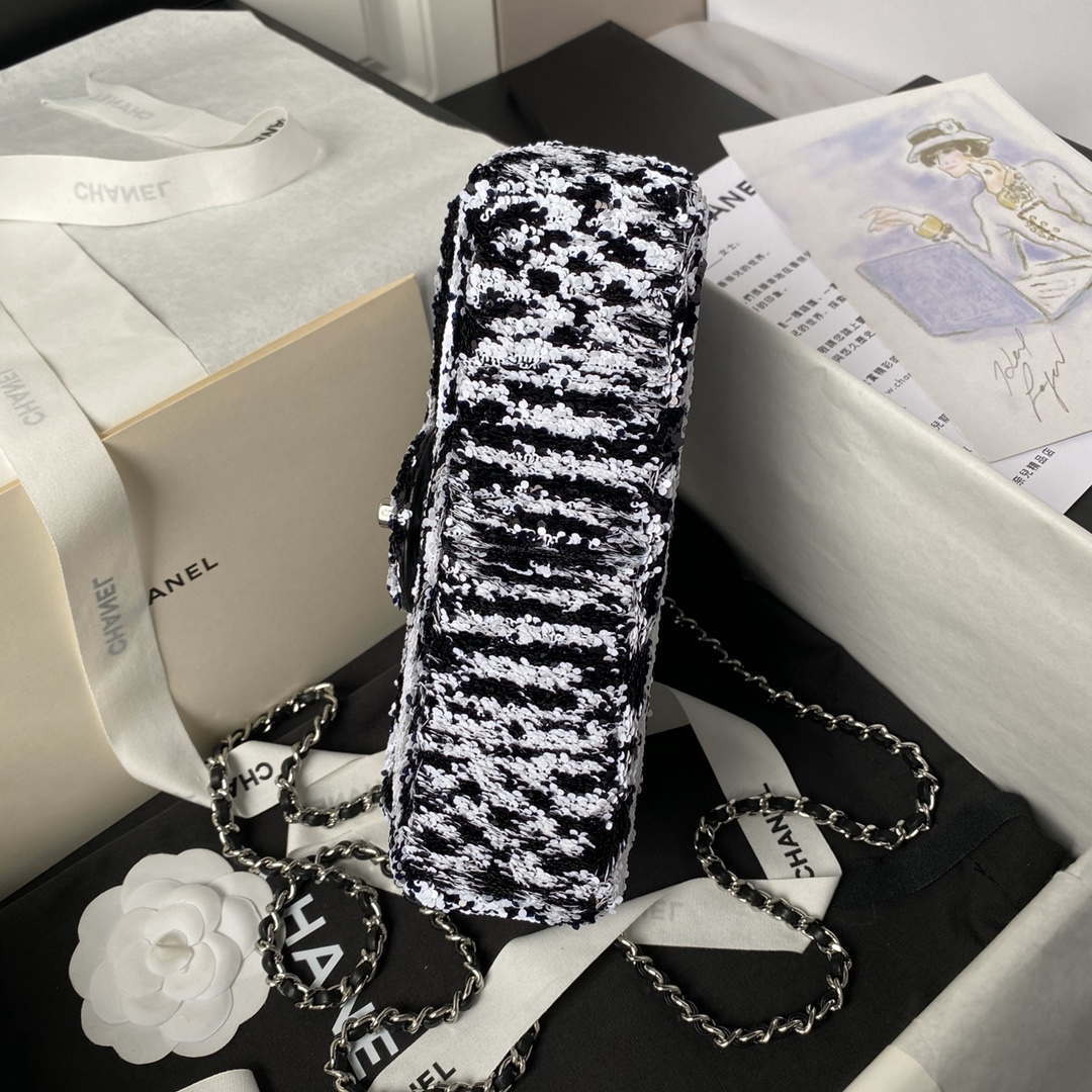 Chanel AS4561 Evening Bag Sequins & Silver-Tone Metal Black White | chanel as4561 evening bag sequins silver tone metal black white 1 006