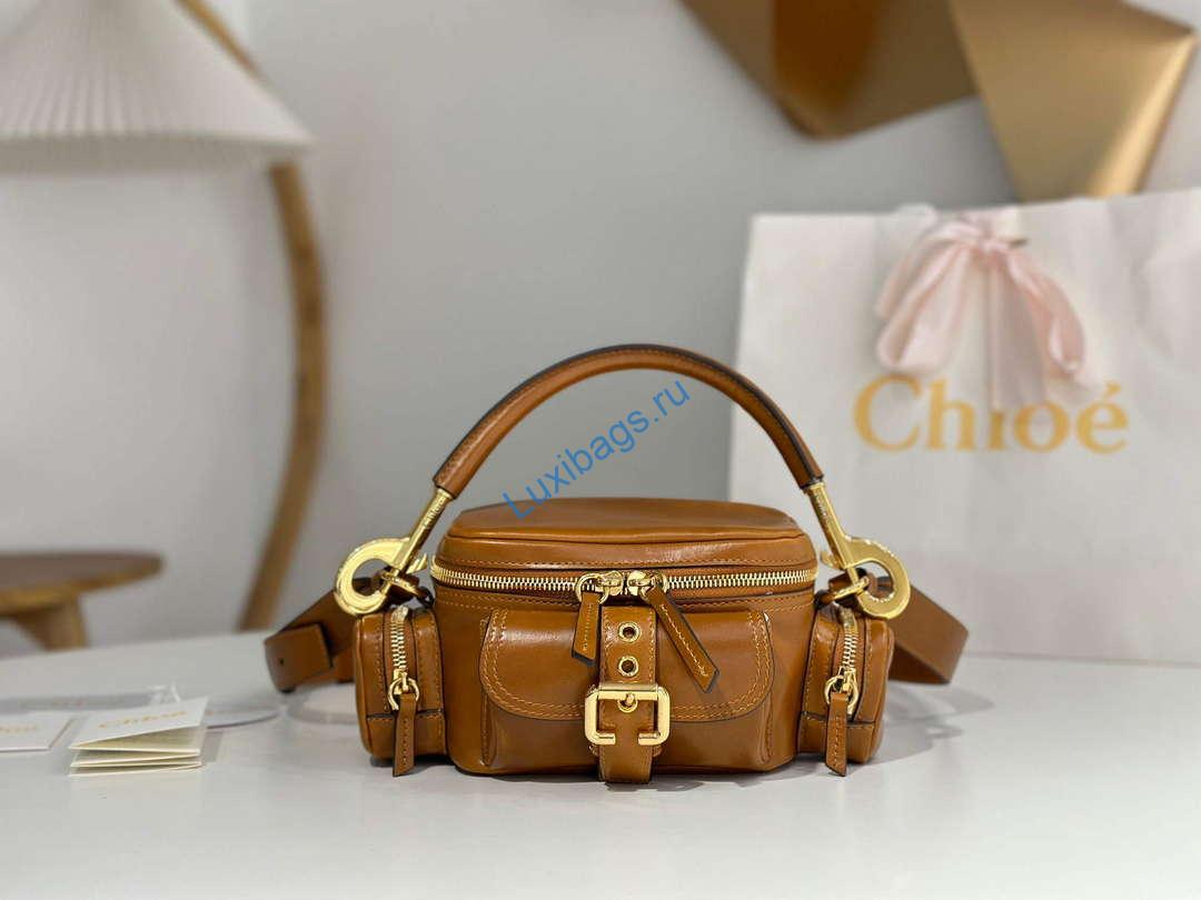 Chloé CHC24AS534N8326M Small Camera Bag In Shiny Leather Clay Brown