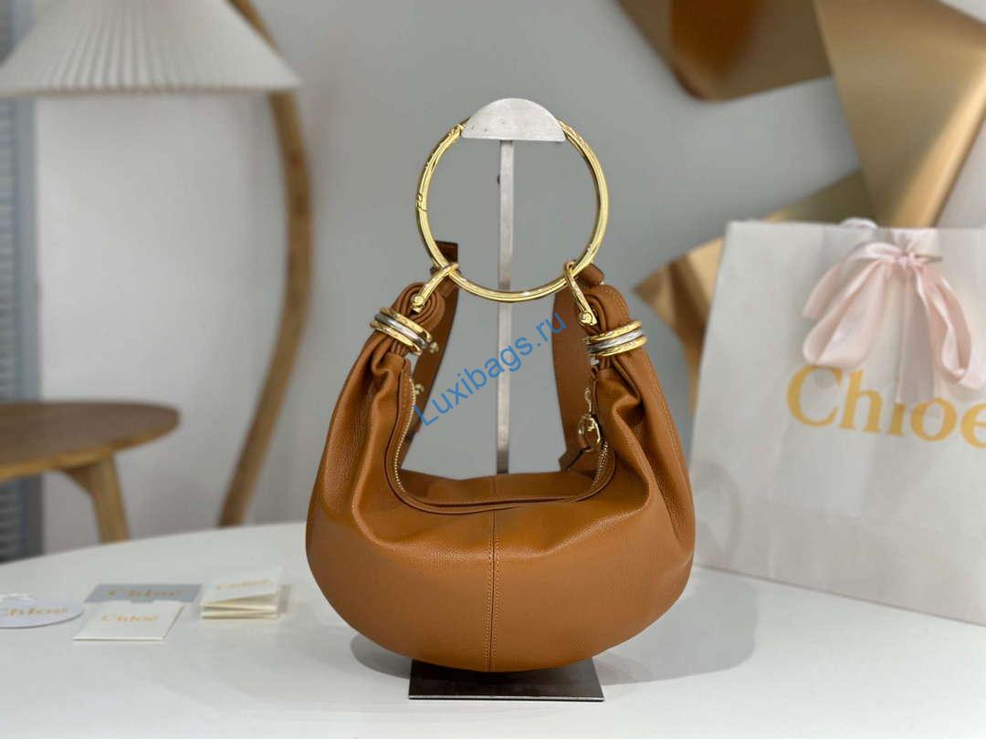 Chloé CHC24AS611N7226M Small Bracelet Hobo bag in grained leather Clay Brown