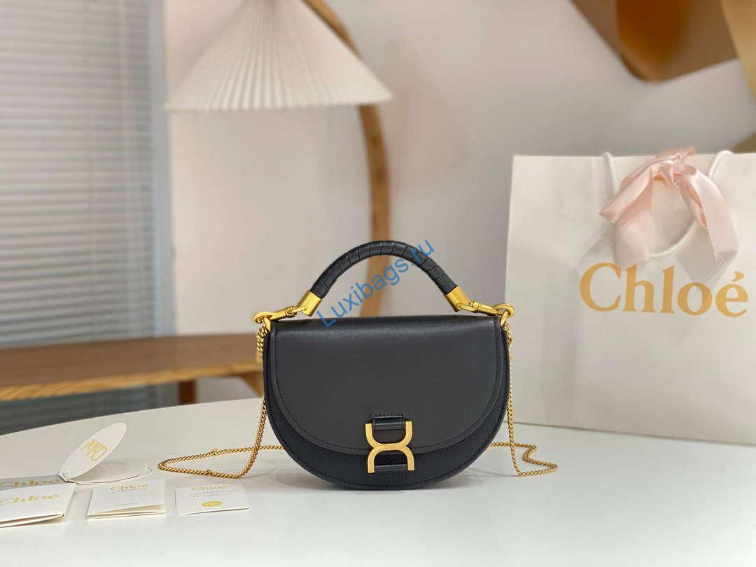 Chloé CHC24SS604M52001 Marcie Chain Flap Bag in Leather Black