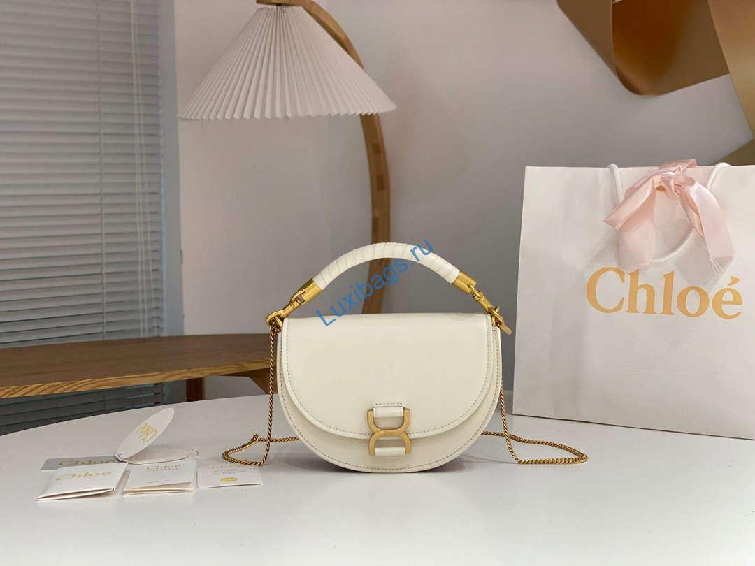 Chloé CHC24SS604M52001 Marcie Chain Flap Bag in Leather Sweet Beige