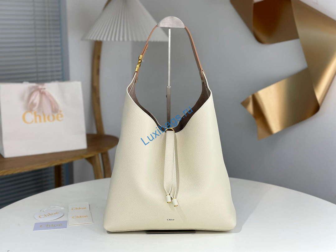 Chloé CHC24SS630I3123W Marcie Hobo Bag in grained leather Misty Ivory