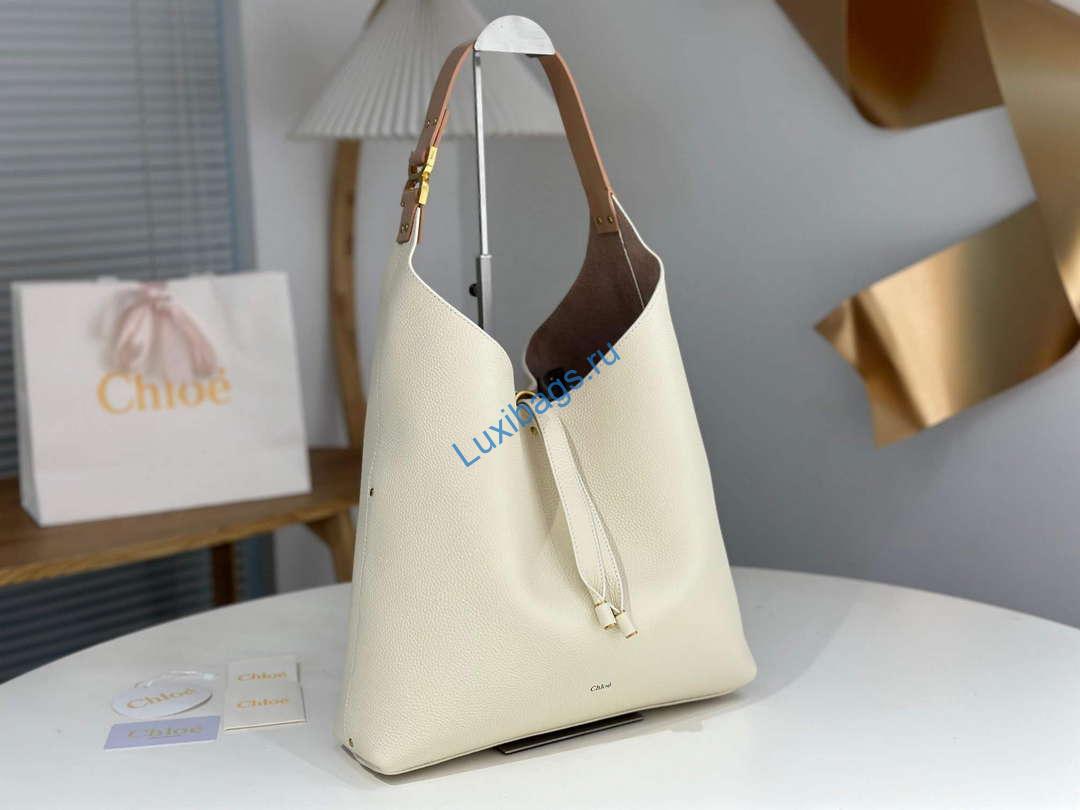 Chloé CHC24SS630I3123W Marcie Hobo Bag in grained leather Misty Ivory | chloe chc24ss630i3123w marcie hobo bag in grained leather beige 2