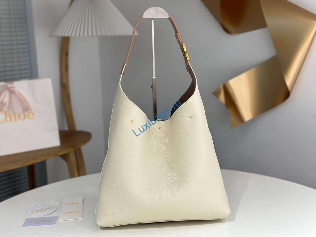 Chloé CHC24SS630I3123W Marcie Hobo Bag in grained leather Misty Ivory | chloe chc24ss630i3123w marcie hobo bag in grained leather beige 5