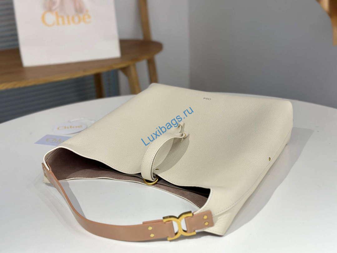 Chloé CHC24SS630I3123W Marcie Hobo Bag in grained leather Misty Ivory | chloe chc24ss630i3123w marcie hobo bag in grained leather beige 6