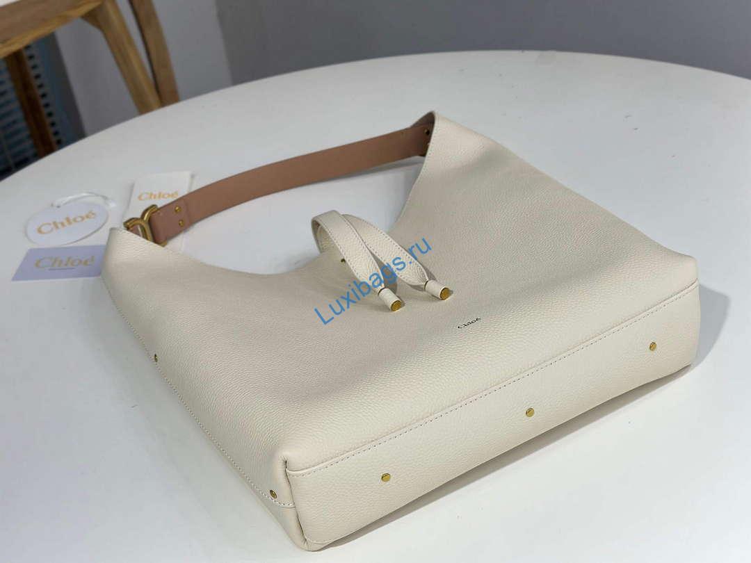 Chloé CHC24SS630I3123W Marcie Hobo Bag in grained leather Misty Ivory | chloe chc24ss630i3123w marcie hobo bag in grained leather beige 7