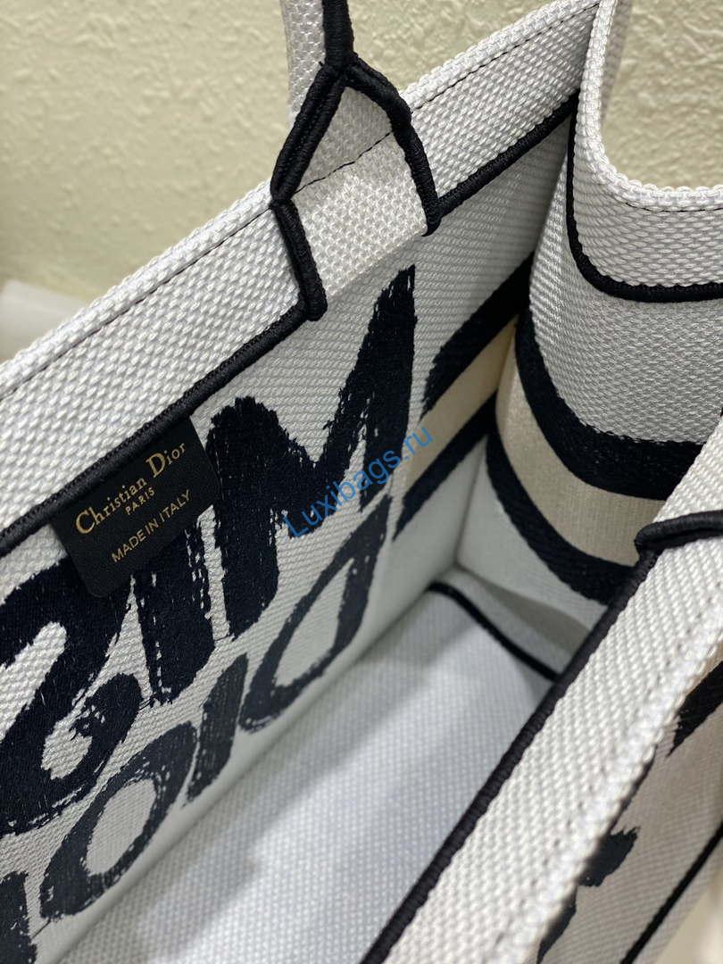 Dior M1296 Medium Dior Book Tote White and Blue Miss Dior Graffiti Embroidery | dior m1296 medium dior book tote white and blue miss dior graffiti embroidery 1 008