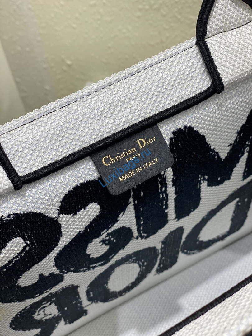 Dior M1296 Medium Dior Book Tote White and Blue Miss Dior Graffiti Embroidery | dior m1296 medium dior book tote white and blue miss dior graffiti embroidery 1 009