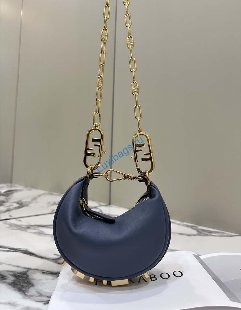 Fendi 7AS089 Nano Fendigraphy Gray Blue Leather Charm 80056S | fendi 7as089 nano fendigraphy gray blue leather charm 005