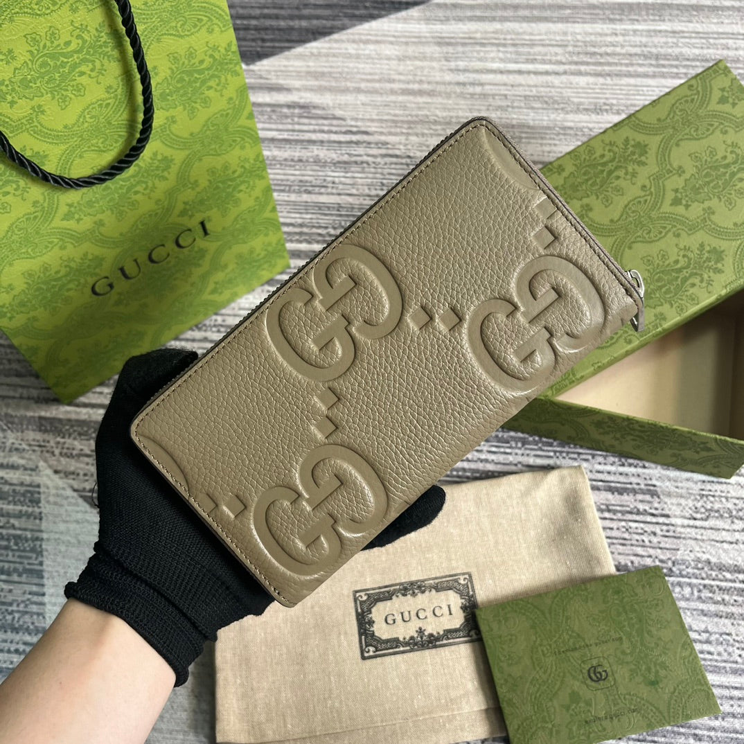 Gucci 739484 Original Gray leather Jumbo GG zip around wallet | gucci 739484 original gray leather long wallet 002