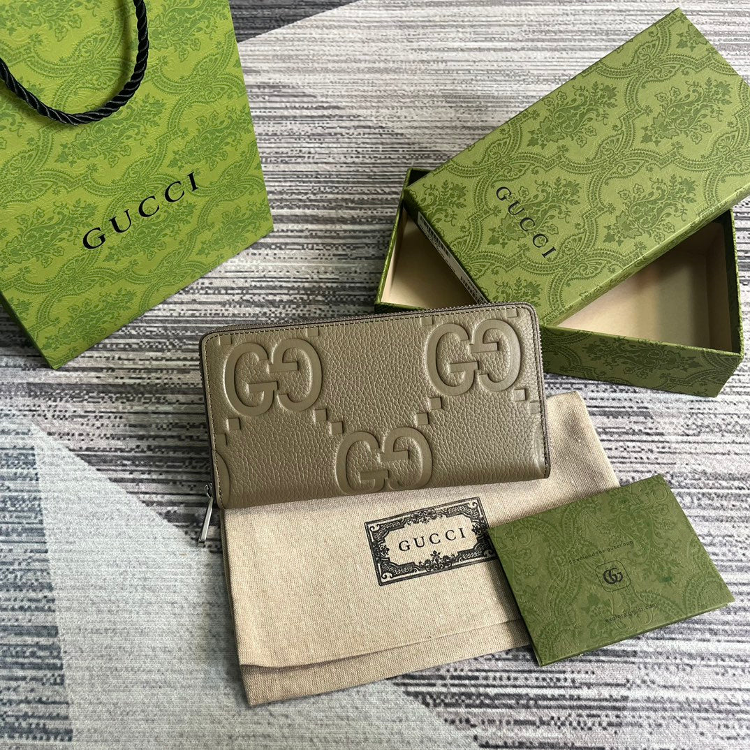 Gucci 739484 Original Gray leather Jumbo GG zip around wallet | gucci 739484 original gray leather long wallet 007
