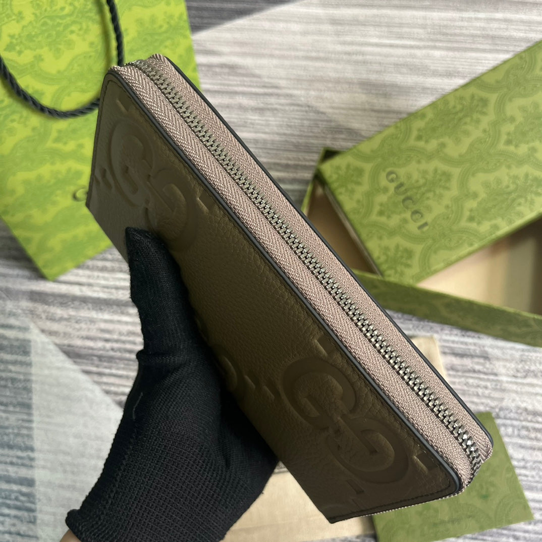 Gucci 739484 Original Gray leather Jumbo GG zip around wallet | gucci 739484 original gray leather long wallet 008