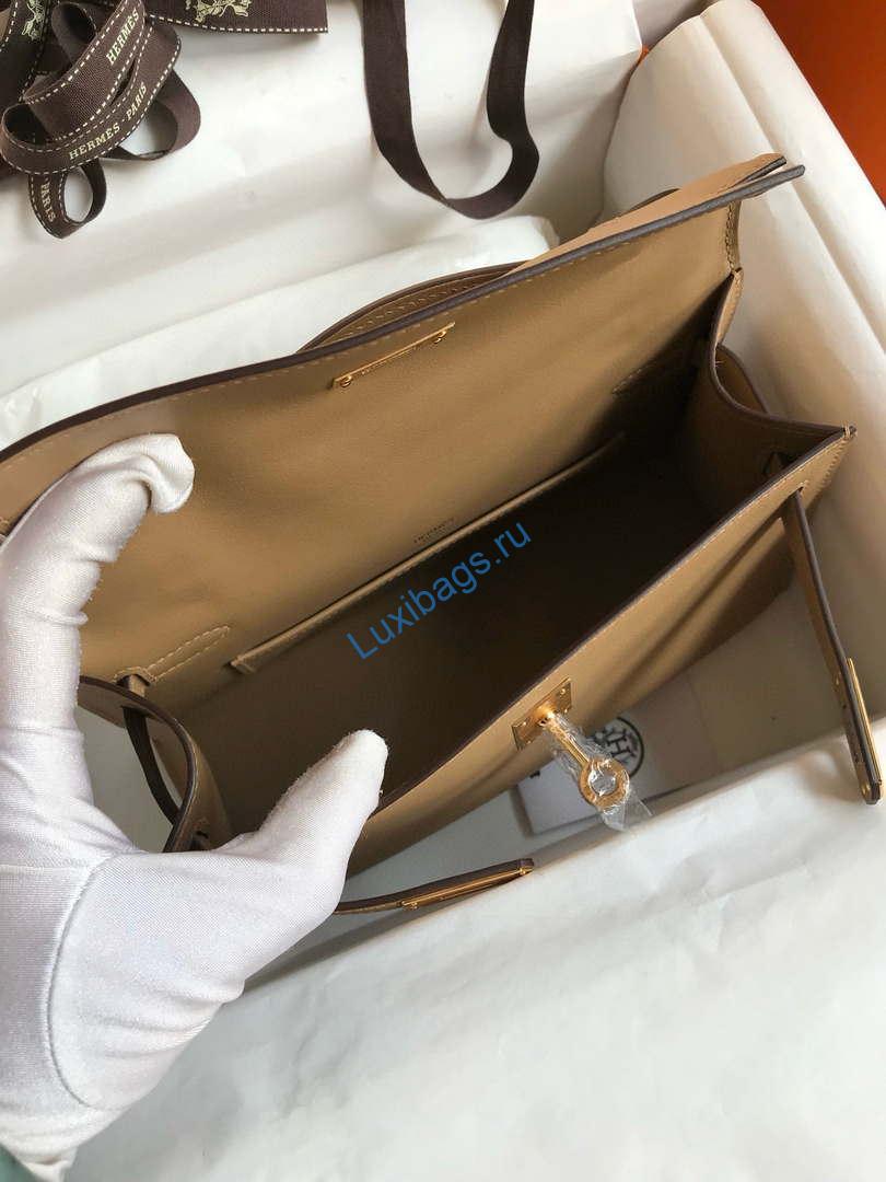 Hermes Kelly Pouchette Swift Leather clutch bag Gold H230289 | hermes kelly pouchette swift leather clutch bag silver h230289 008