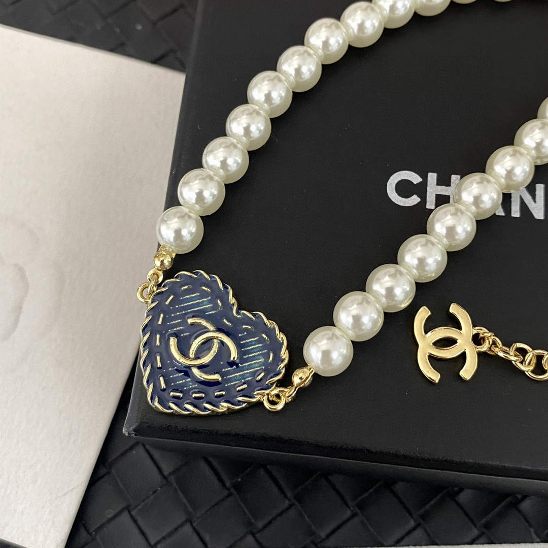 Chanel Necklace Gold Blue & Pearly White CC2450810 | chanel necklace gold blue pearly white cc2450810 7 chanel necklace gold blue pearly white cc2450810 7