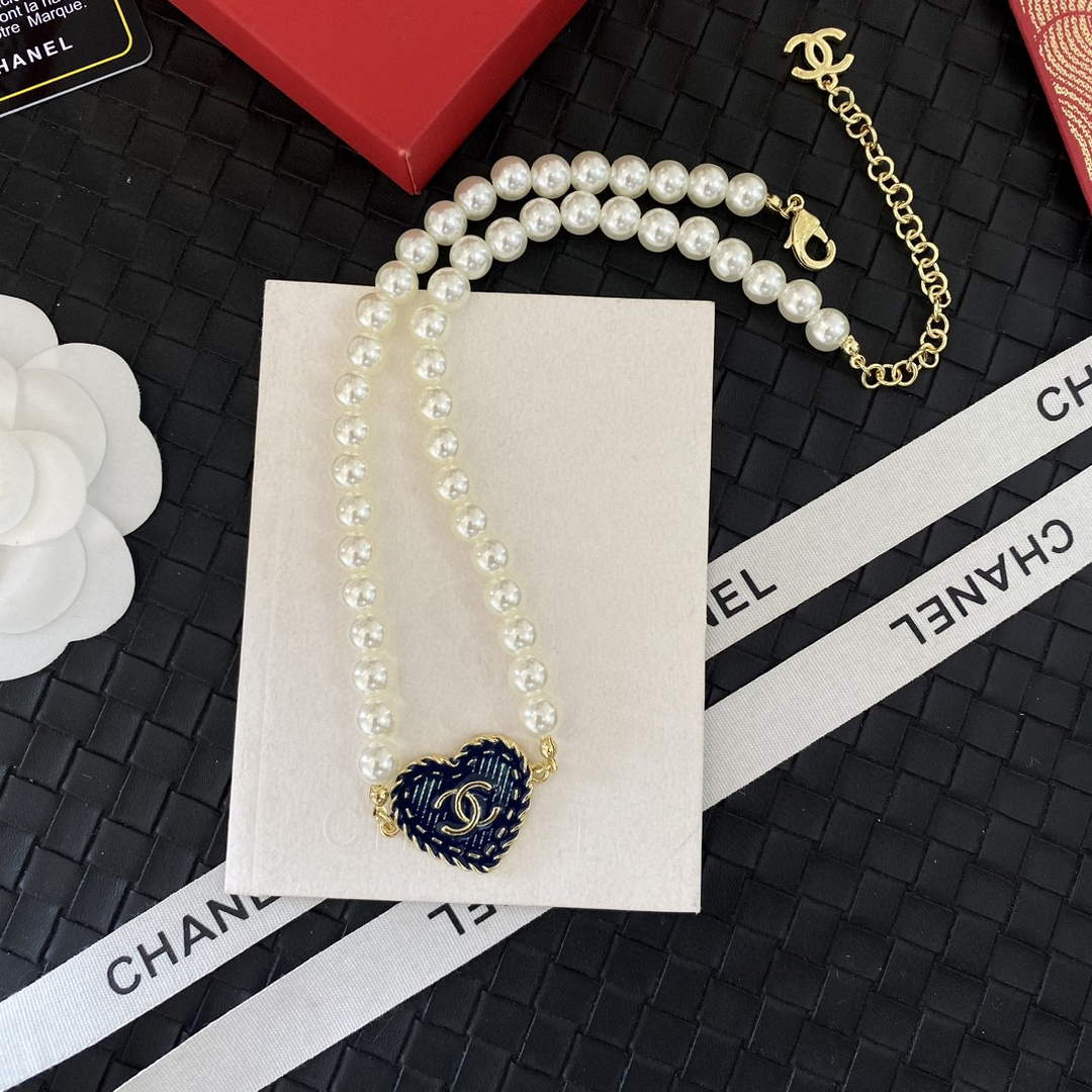 Chanel Necklace Gold Blue & Pearly White CC2450810 | chanel necklace gold blue pearly white cc2450810 8 chanel necklace gold blue pearly white cc2450810 8