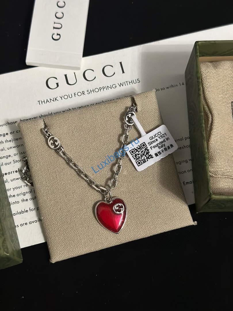 Gucci ‎ ‎‎645545 heart necklace with interlocking g silver(Red)