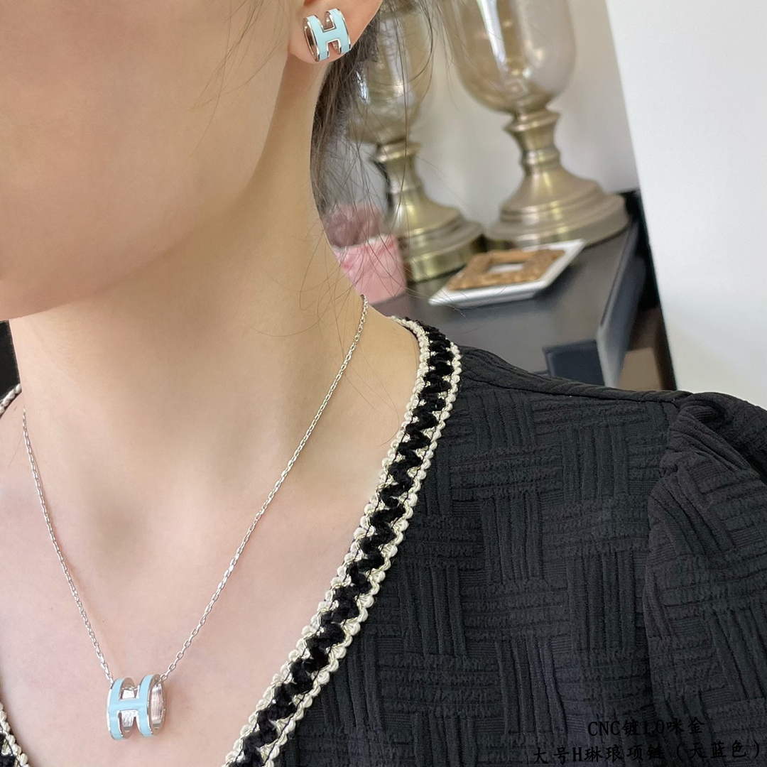 Hermes Pop H pendant necklace H3611012 Sky Blue | hermes pop h pendant necklace h3611012 sky blue 9 hermes pop h pendant necklace h3611012 sky blue 9