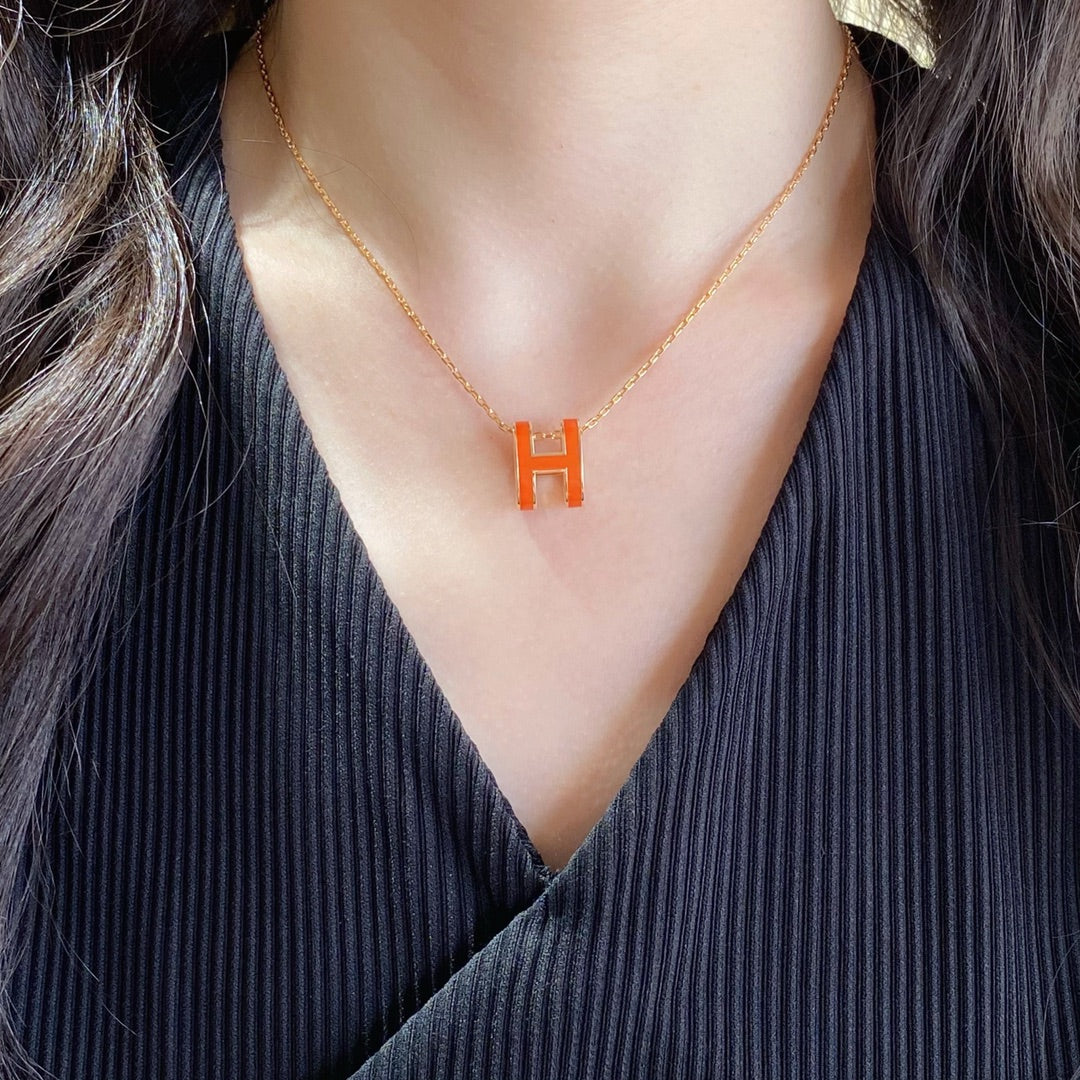 Hermes Pop H pendant necklace H361105 Orange | hermes pop h pendant necklace h361105 orange 2 hermes pop h pendant necklace h361105 orange 2